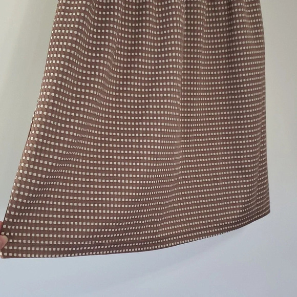 Loft Dress 8 Sleeveless Scalloped Tan White Gingham Plaid Office Career Wedding - Picture 8 of 12
